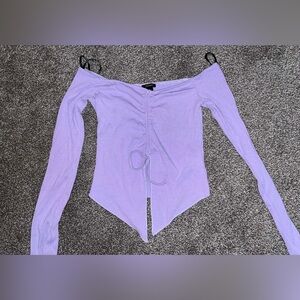 Forever 21 Lavender Off-the-Shoulder Ruched Tie-Front Crop Top
